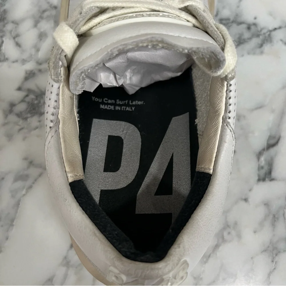 P448 Aerial Sneakers Perforated White Leather Woman’s Size 38 US 7.5/8